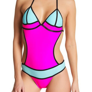 YMI Open Back Colorblock One Piece Swimsuit L